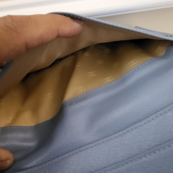 Authentic Chanel Vintage Blue Leather Timeless Long Button Wallet - Picture 13 of 16